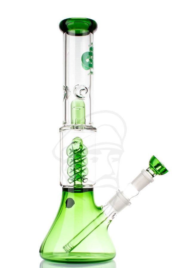Grace Glass Spiral Perc Beaker Green - side view.
