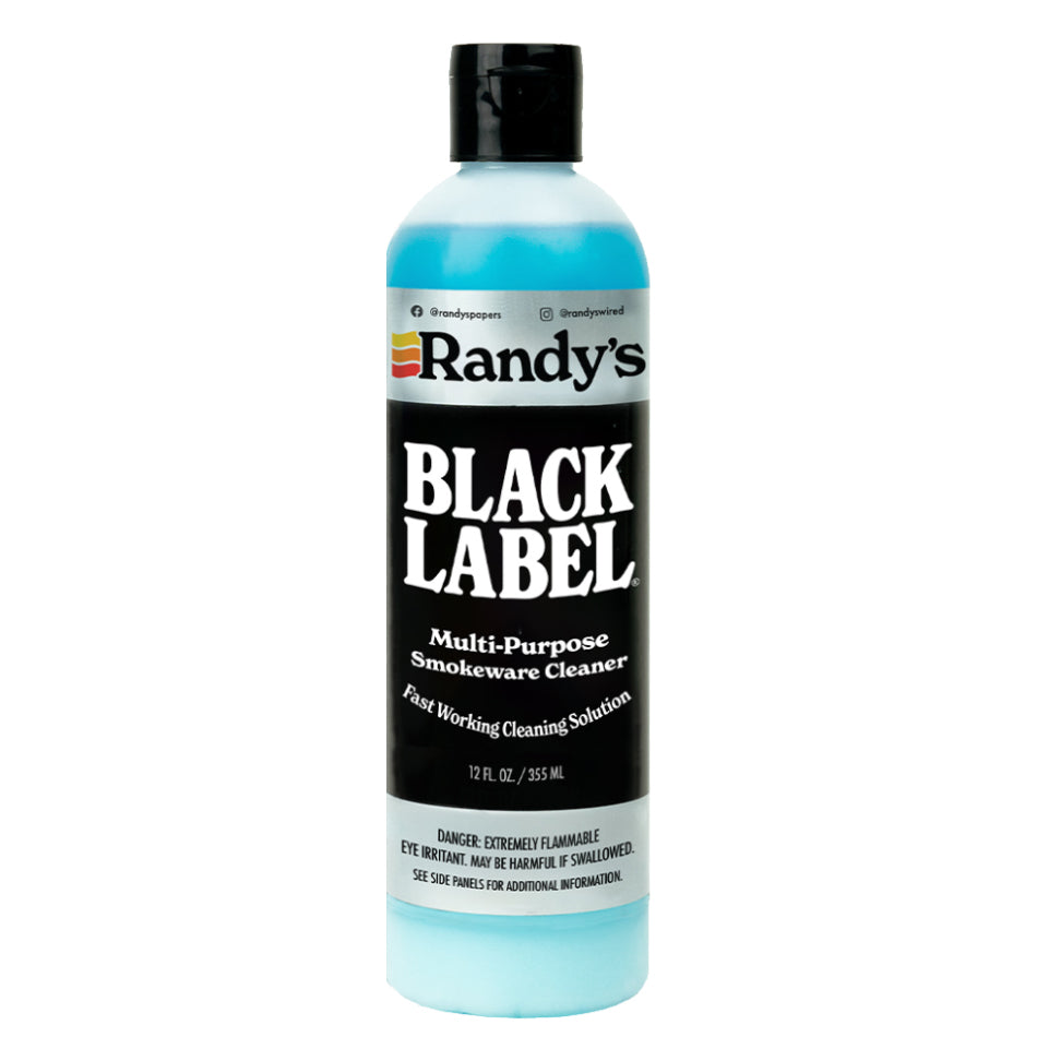 Bottle of Randy's Black Label multi-purpose smokeware cleaner on a white background