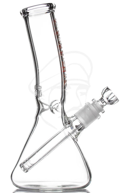 CMPLX Bent Glass Beaker Red - Side view.