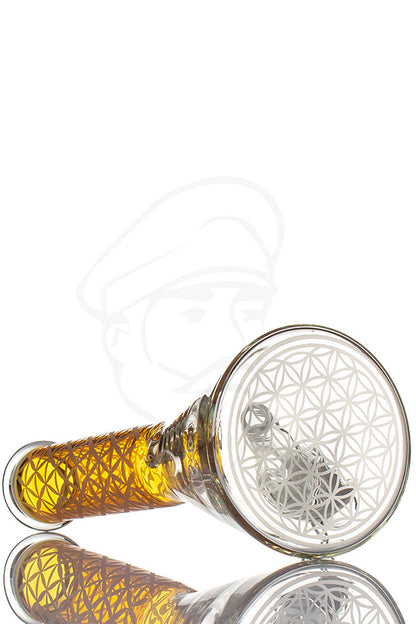 Flower of Life Blasted Beaker Amber - Base detail.