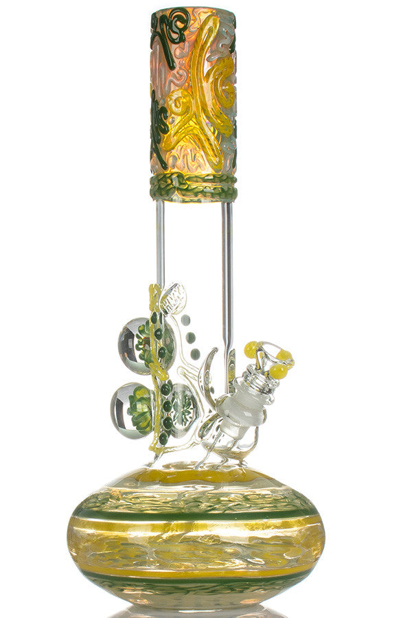 HVY Worked Bubble Beaker Green and Yellow