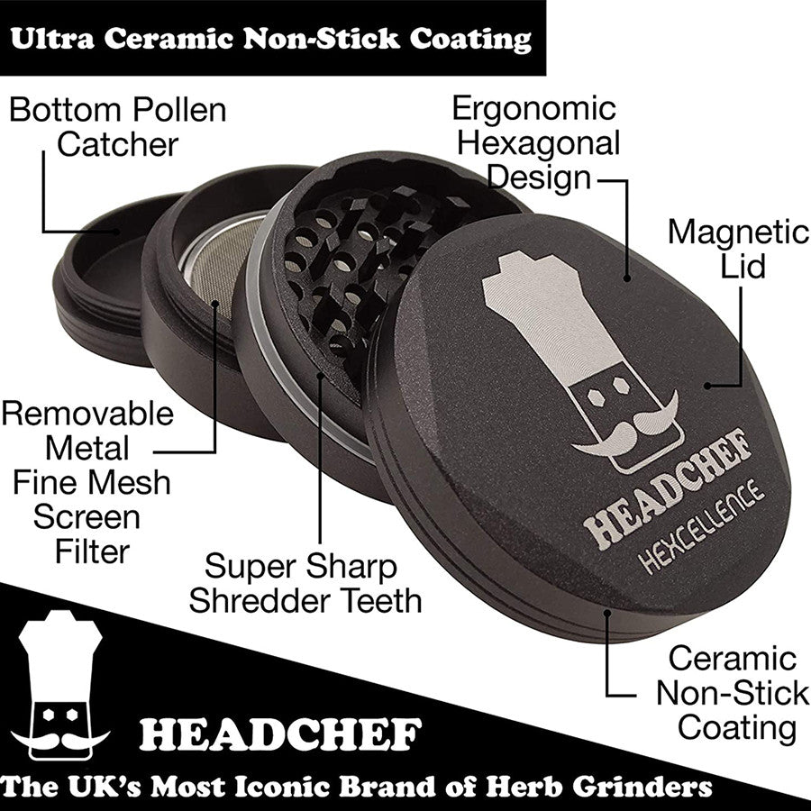 Headchef Hardcore Grinder 62mm 4 part Black - Information detail.