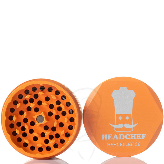 Headchef Hexcellence Grinder 62mm 4 part Orange - open detail.
