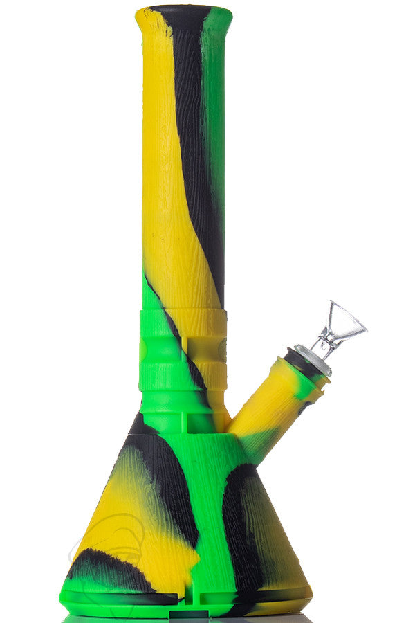Premium Silicone Beaker Yellow/Green/Black - Side view.