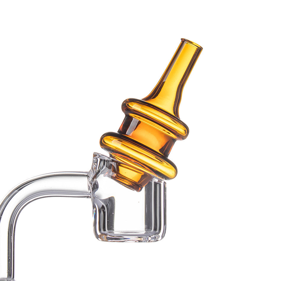Ridgeline Carb Cap Amber - Example of use with standard 4mm banger, quartz banger not included.
