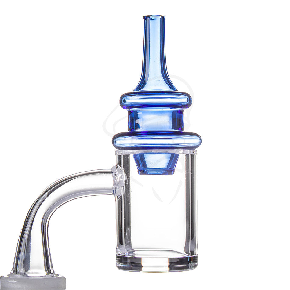 Ridgeline Carb Cap Blue - Example of use with flat top banger, quartz banger not included.