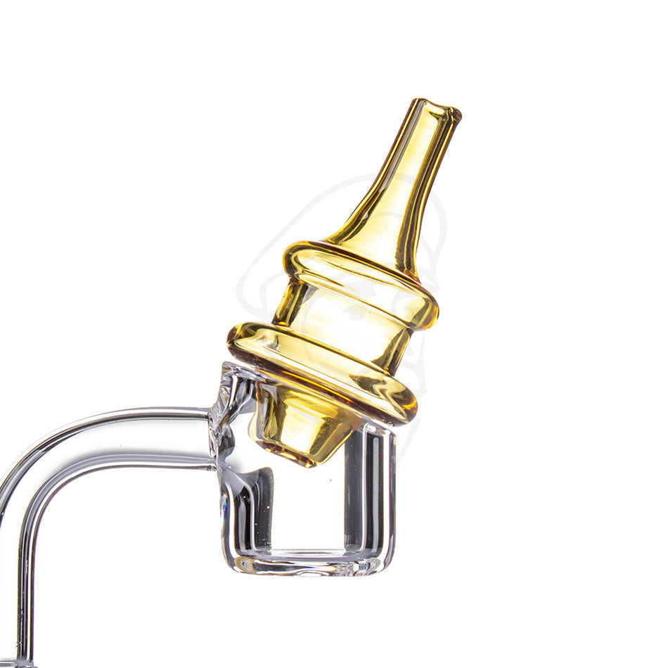 Ridgeline Carb Cap Honey - Example of use with standard 4mm banger, quartz banger not included.