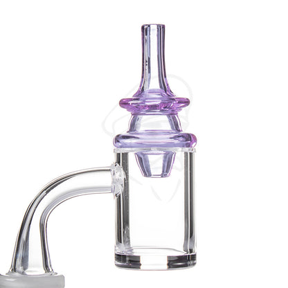 Ridgeline Carb Cap Purple - Example of use with flat top banger, quartz banger not included.