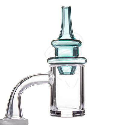 Ridgeline Carb Cap Teal - Example of use with flat top banger, quartz banger not included.