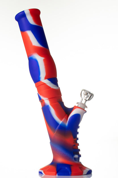 Silicone Gripper Bong Red/White/Blue - Side view.