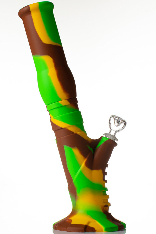 Silicone Gripper Bong Yellow/Brown/Green - Side view.