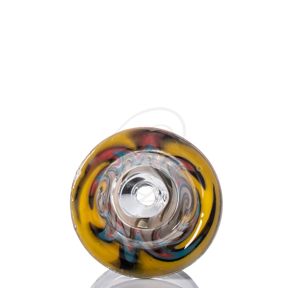 14mm Wig Wag Glass Bowl - Yellow/Aqua/Red/White - Hole detail.